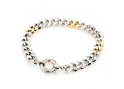 Two Tone Plated Mens Hip Hop Curb Bracelet